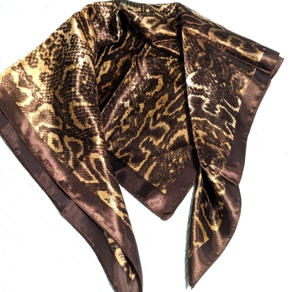 Accessories - Vintage Snakeskin Animal Print Square Scarf 26" x 26-1/2" Brown, Tannish Golden